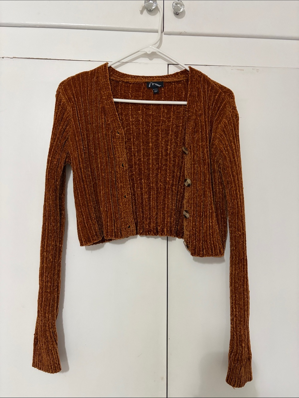 art class Rust Brown Chenille Ribbed Crop Cardigan